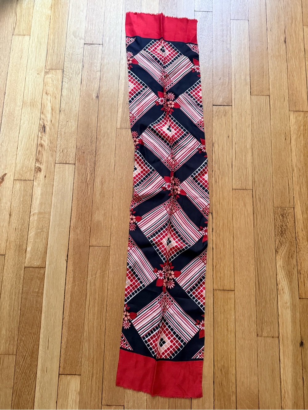 Red and Navy Geometric Maxi Skirt